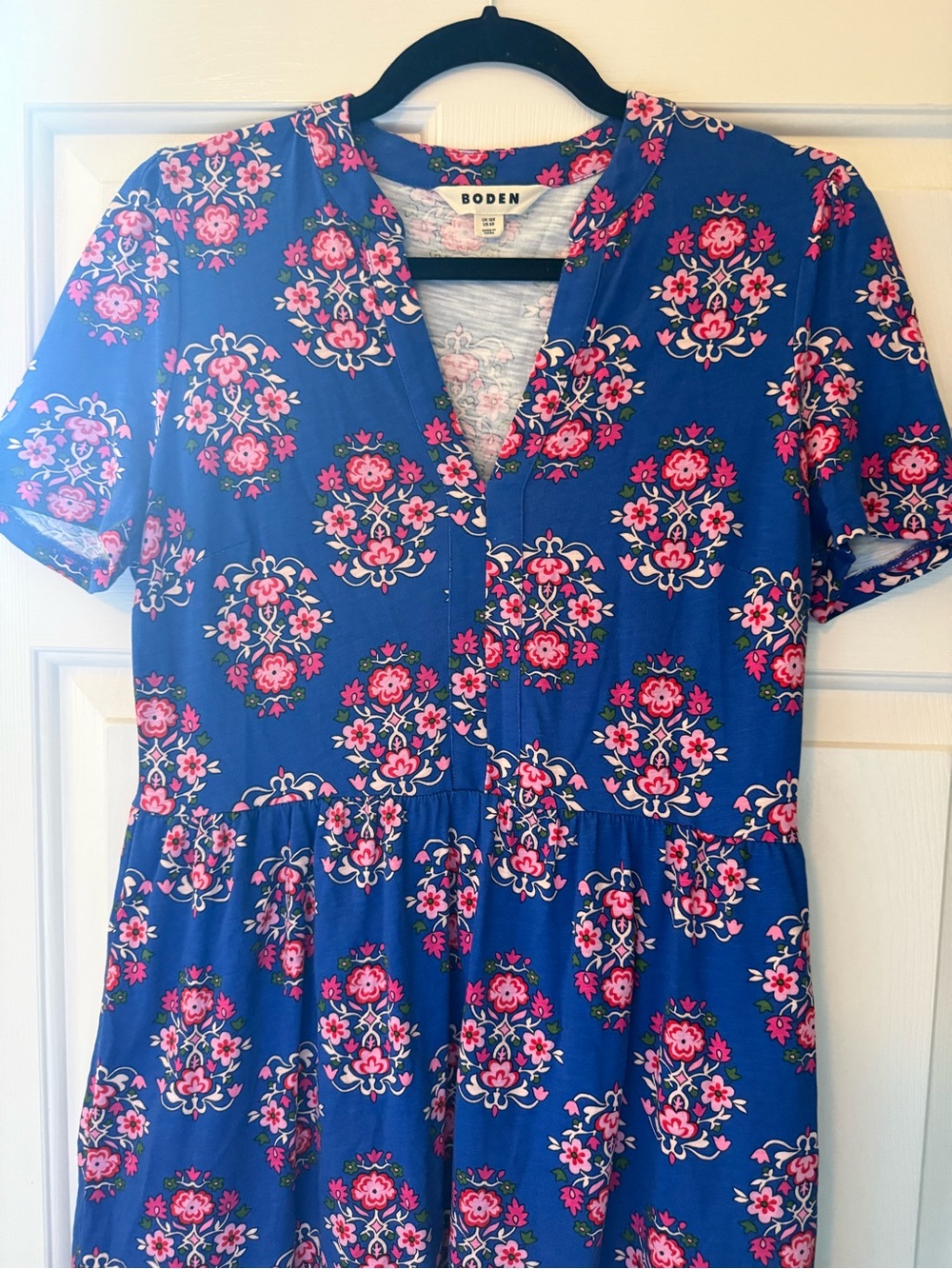 Biden Blue Dress with Pink Floral Print - Picture 4 of 6